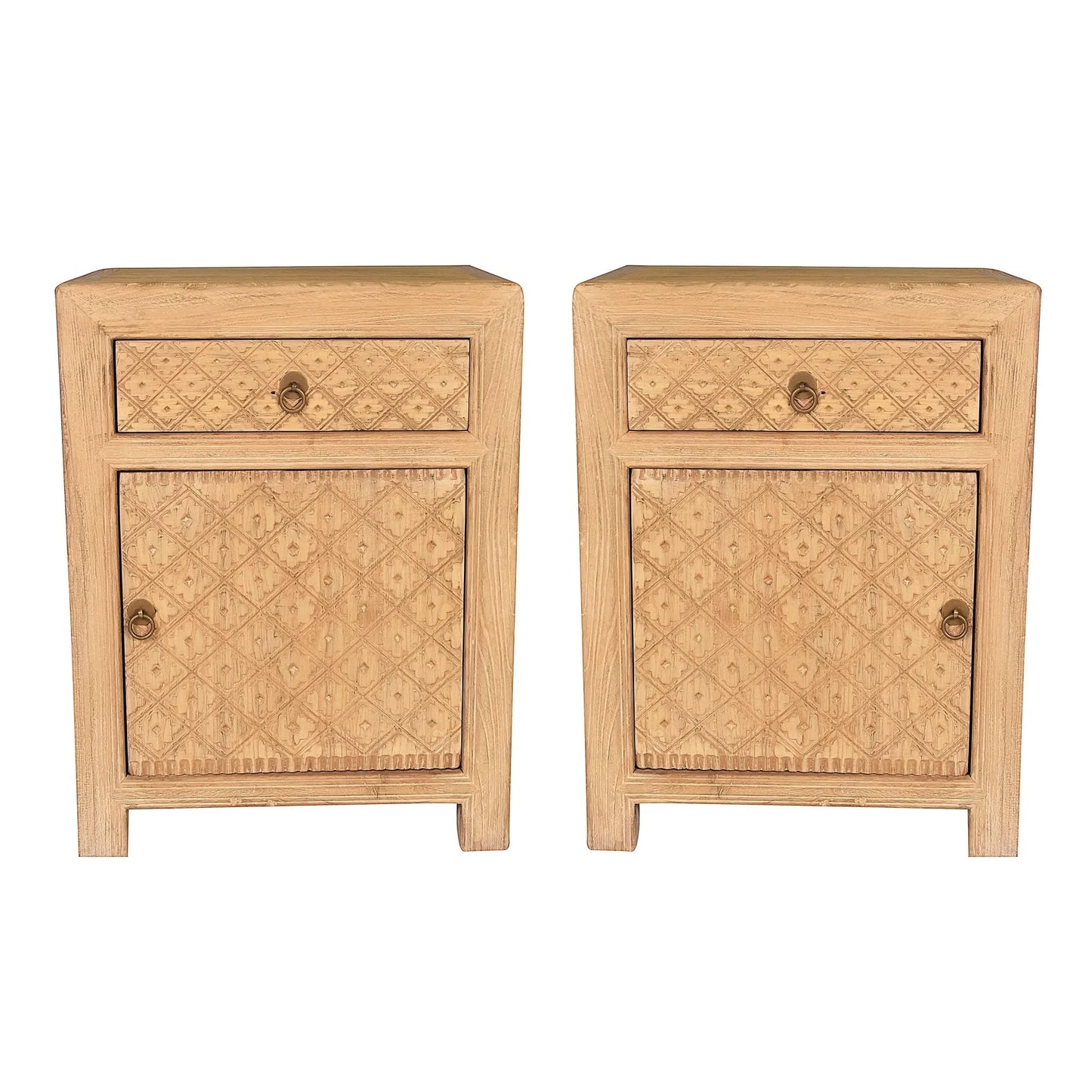 MAYLEEN PAIR OF RECLAIMED TIMBER BEDSIDE TABLES 1 DRAWER 1 DOOR NATURAL - MyChocolateWood
