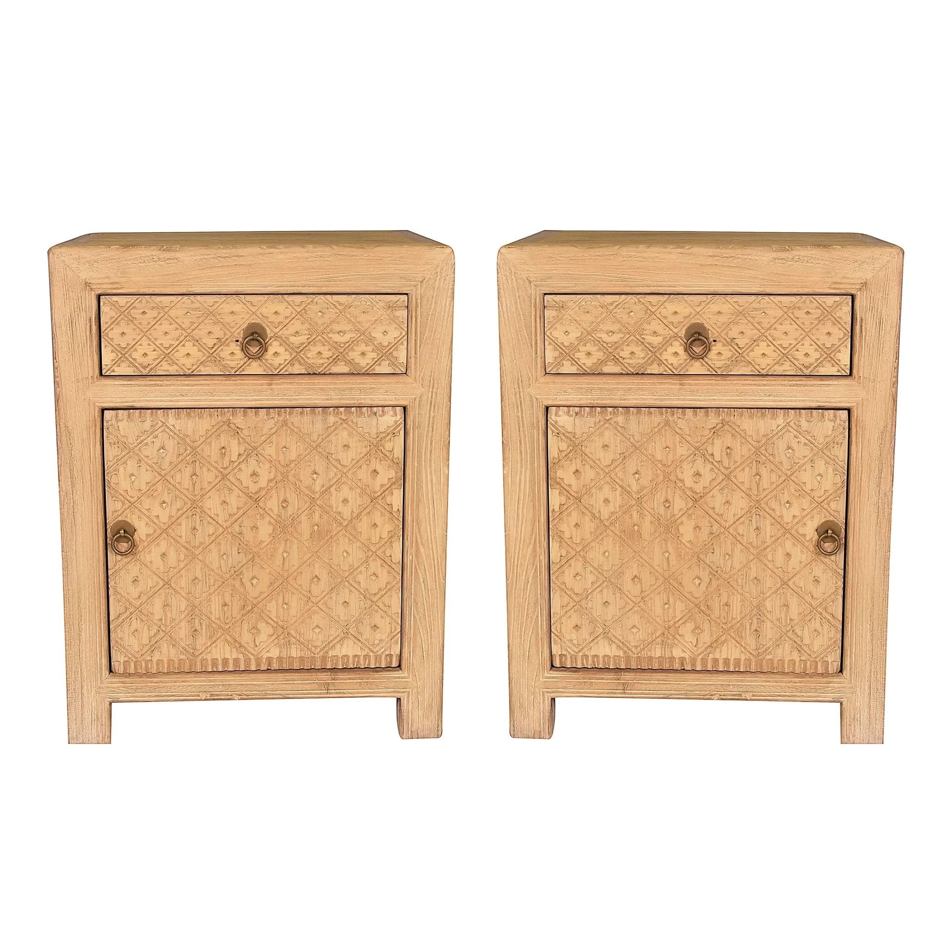 MAYLEEN PAIR OF RECLAIMED TIMBER BEDSIDE TABLES 1 DRAWER 1 DOOR NATURAL - MyChocolateWood