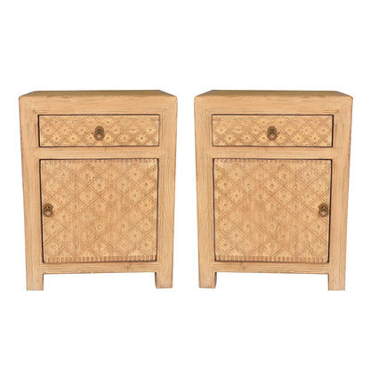 MAYLEEN PAIR OF RECLAIMED TIMBER BEDSIDE TABLES 1 DRAWER 1 DOOR NATURAL - MyChocolateWood
