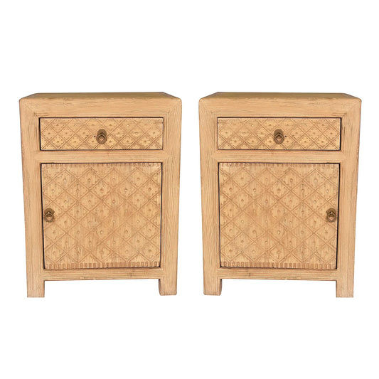 MAYLEEN PAIR OF RECLAIMED TIMBER BEDSIDE TABLES 1 DRAWER 1 DOOR NATURAL - MyChocolateWood