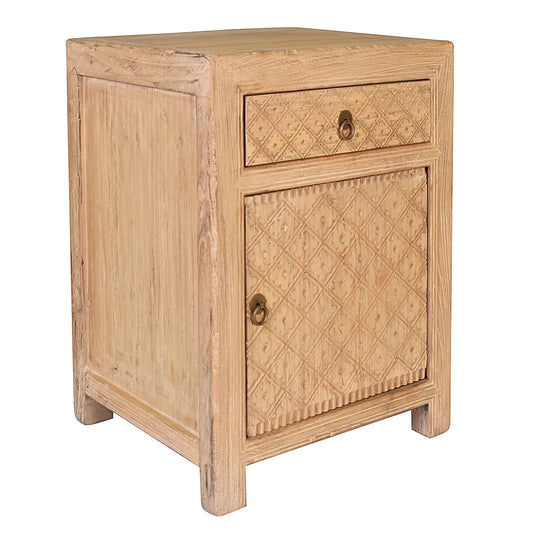 MAYLEEN PAIR OF RECLAIMED TIMBER BEDSIDE TABLES 1 DRAWER 1 DOOR NATURAL - MyChocolateWood