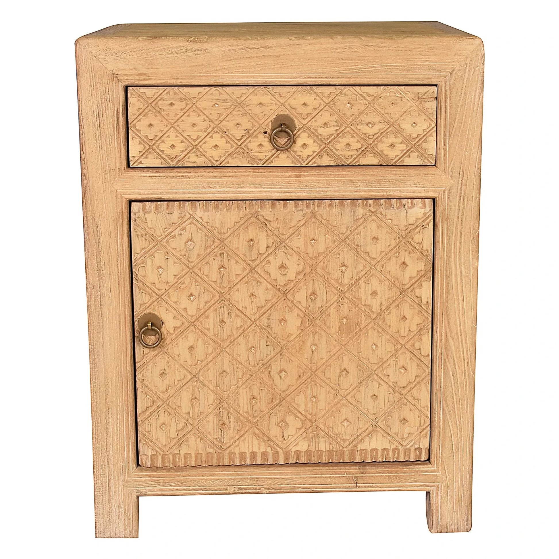MAYLEEN PAIR OF RECLAIMED TIMBER BEDSIDE TABLES 1 DRAWER 1 DOOR NATURAL - MyChocolateWood