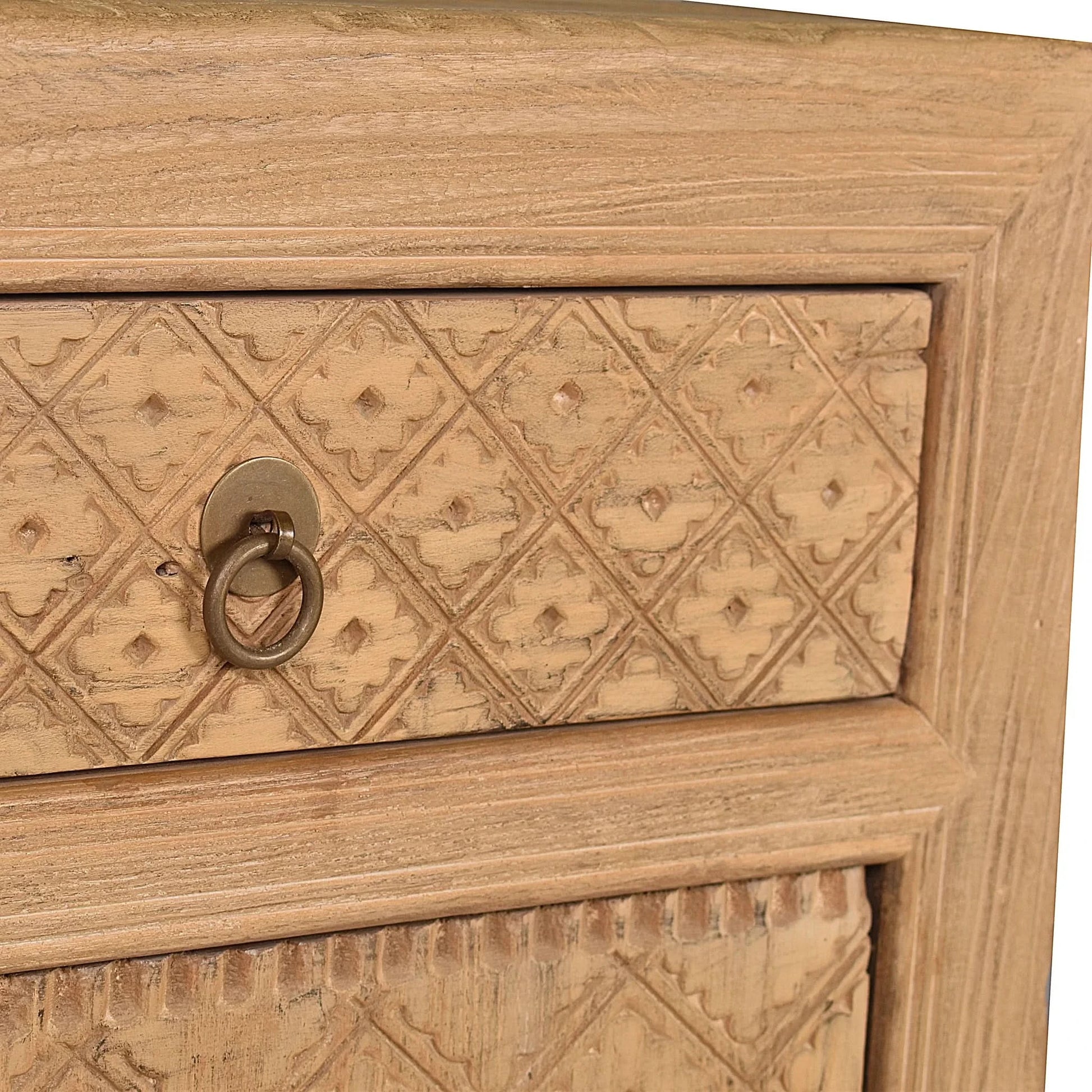 MAYLEEN PAIR OF RECLAIMED TIMBER BEDSIDE TABLES 1 DRAWER 1 DOOR NATURAL - MyChocolateWood