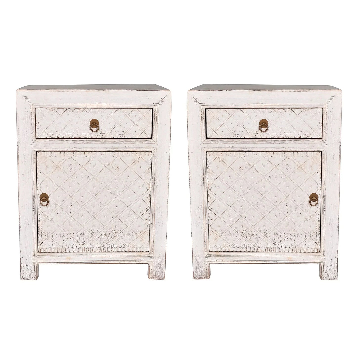 Mayleen Pair of Reclaimed Timber Bedside Tables in White - Chocolate Wood
