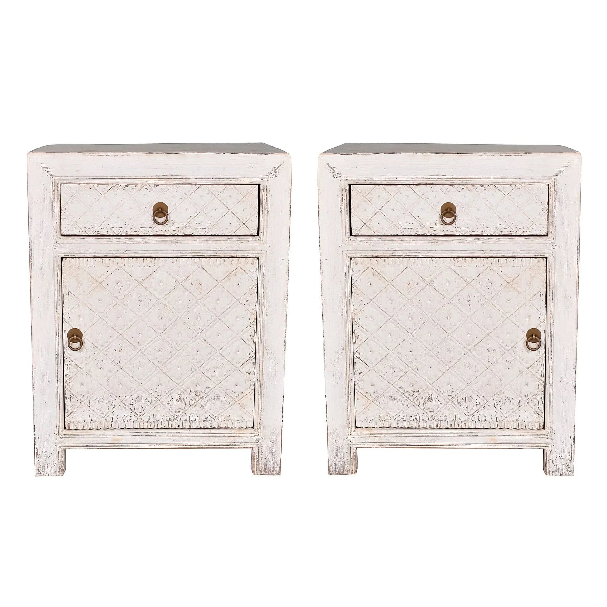 Mayleen Pair of Reclaimed Timber Bedside Tables in White - Chocolate Wood
