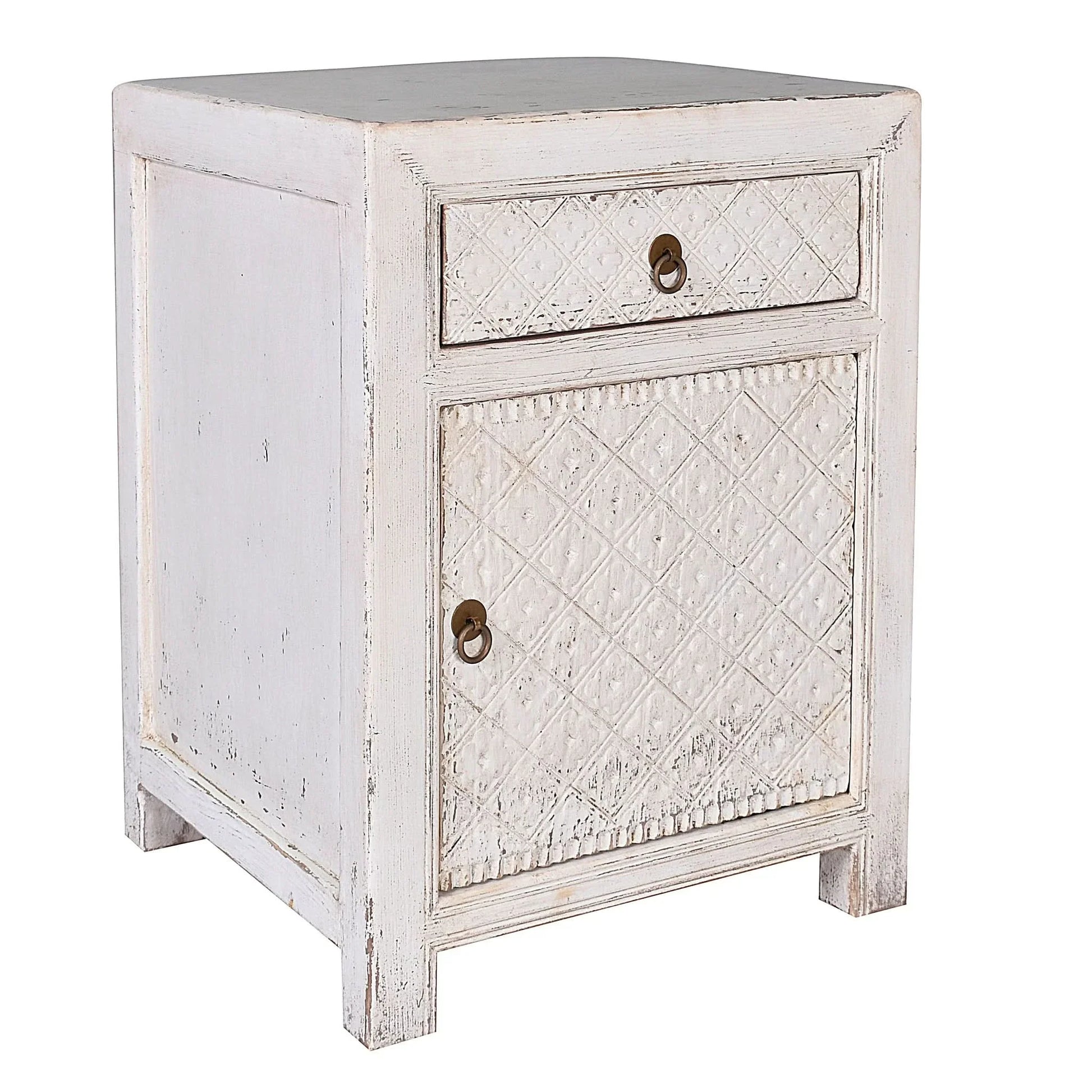 Mayleen Pair of Reclaimed Timber Bedside Tables in White - Chocolate Wood