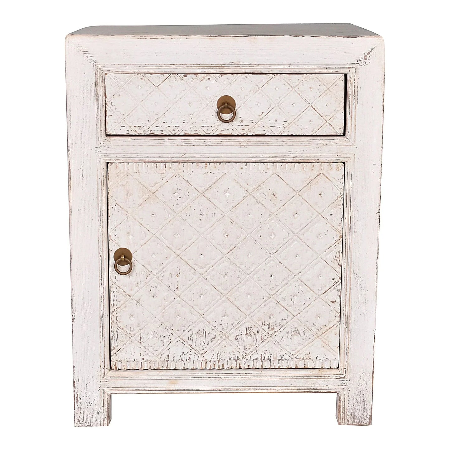 Mayleen Pair of Reclaimed Timber Bedside Tables in White - Chocolate Wood