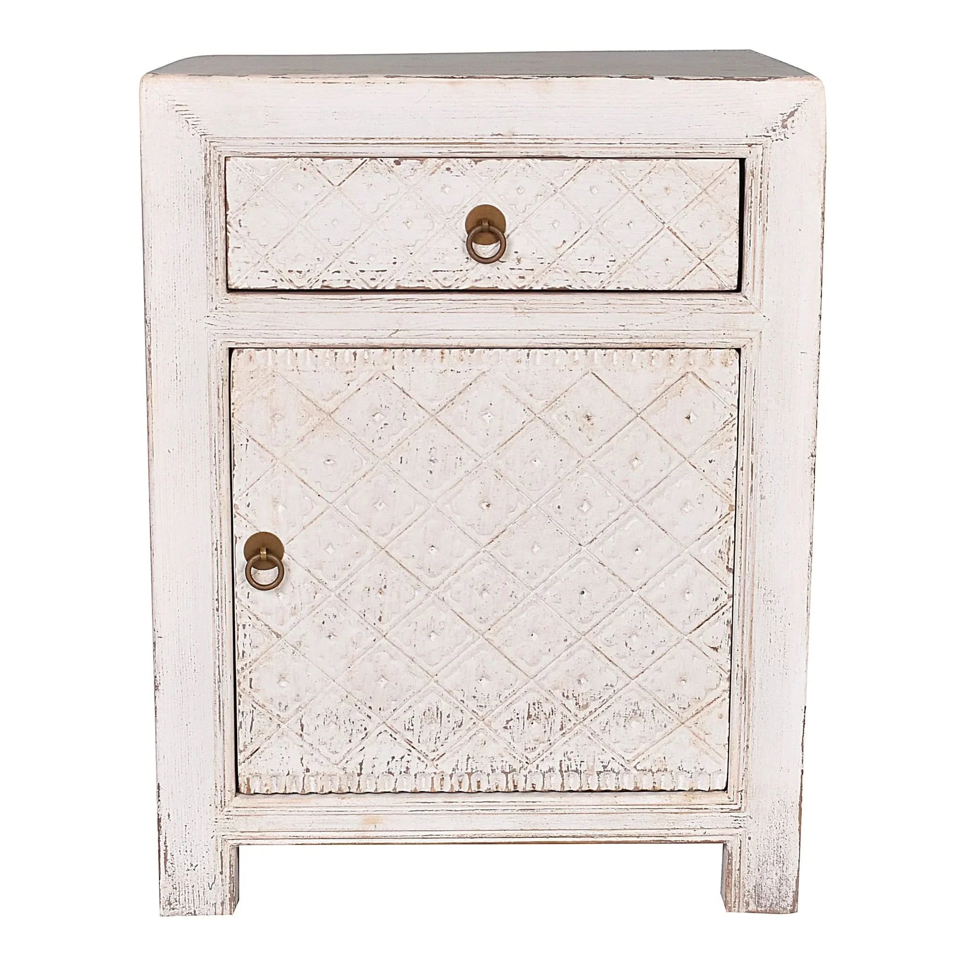 Mayleen Pair of Reclaimed Timber Bedside Tables in White - Chocolate Wood