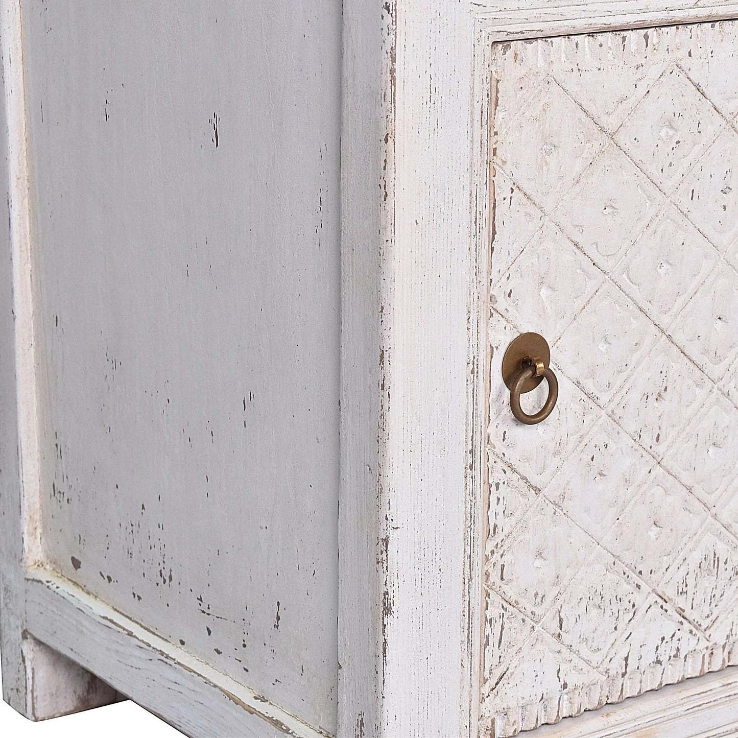 Mayleen Pair of Reclaimed Timber Bedside Tables in White - Chocolate Wood