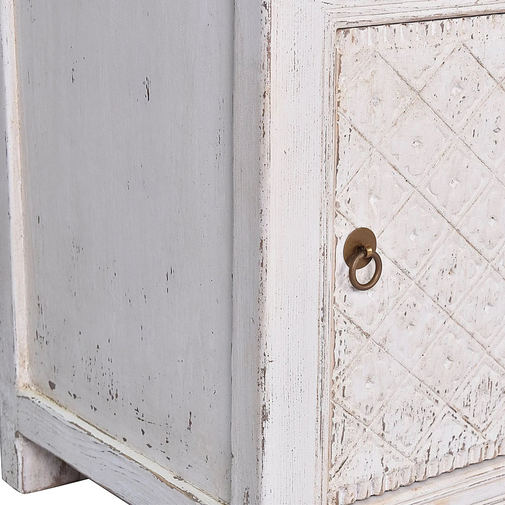 Mayleen Pair of Reclaimed Timber Bedside Tables in White - Chocolate Wood