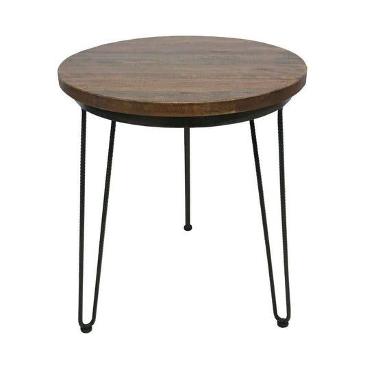 MAYO ROUND MANGO WOOD LAMP/SIDE TABLE IN A RUSTIC FINISH - MyChocolateWood