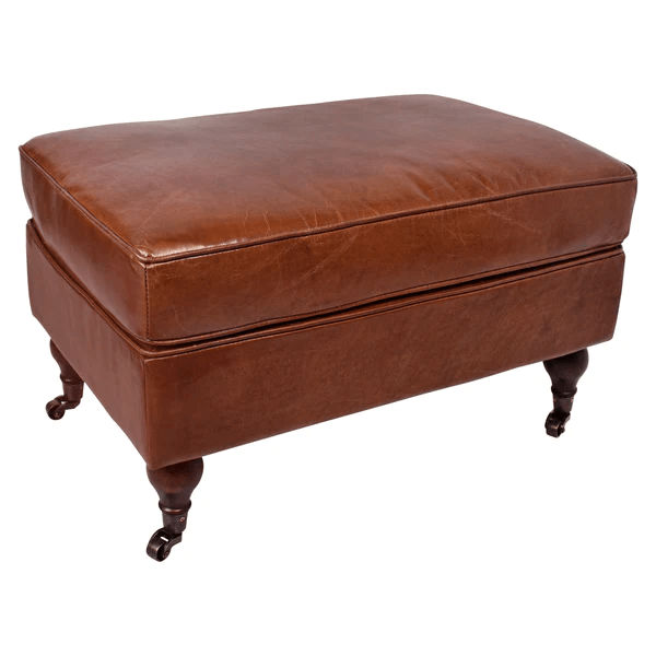 MEDITERRANEAN AGED LEATHER OTTOMAN IN ORIGINAL AGED LEATHER - MyChocolateWood