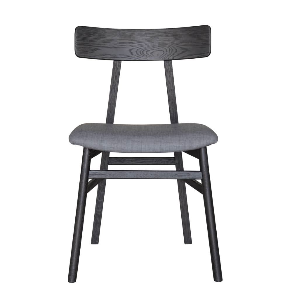 Medrano Oak dining chair with fabric seat in sandblasted black finish, dimensions 49x50.6x80cm, by MyChocolateWood