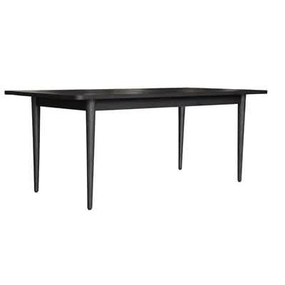 Sandblasted black Medrano oak dining table by MyChocolateWood, 180cm long, showcasing a modern, textured wood surface.