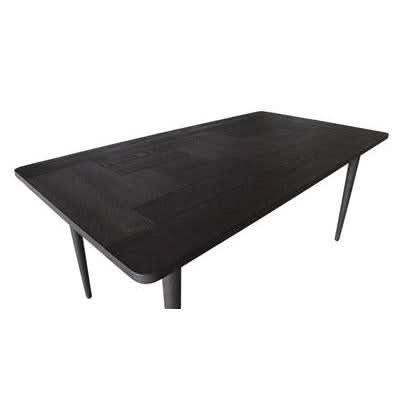 Sandblasted black oak dining table by MyChocolateWood, 180cm length, showcasing smooth finish and sturdy wooden construction.