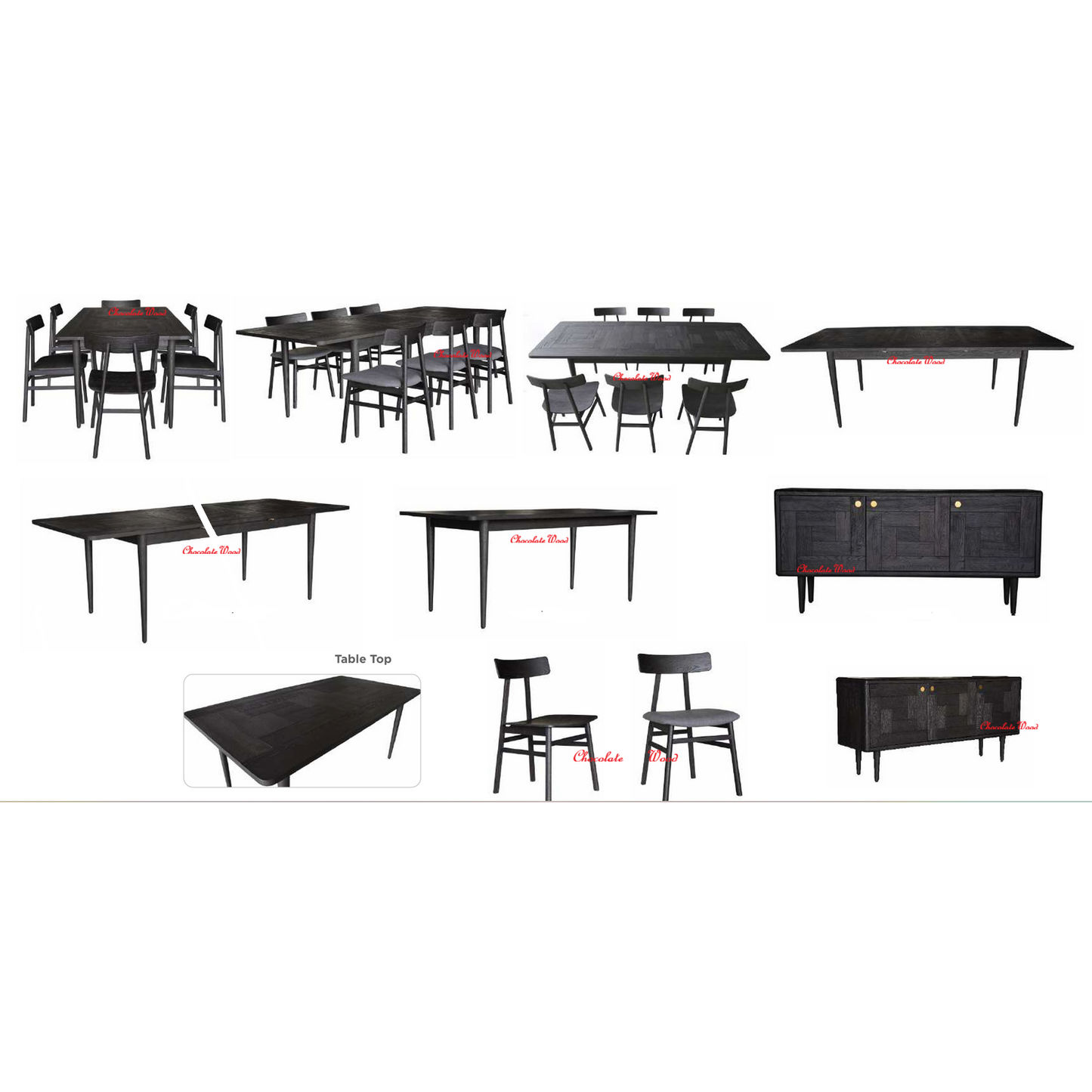 Medrano Oak Sandblasted Black Dining Table by Chocolate Wood, 180cm extension table with black finish and natural oak accents.
