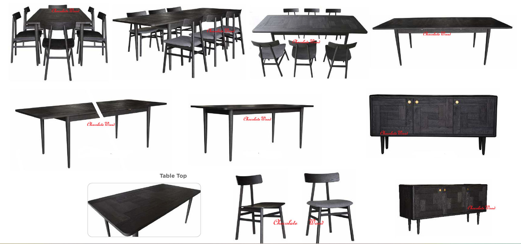 Medrano Oak Sandblasted Black Dining Table by MyChocolateWood, 180cm extension table with black finish and natural oak accents.