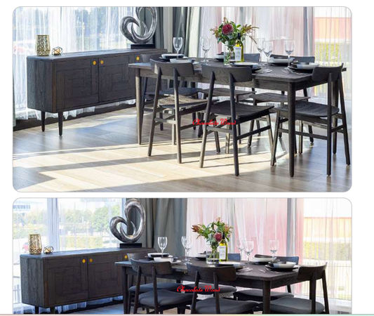 Medrano Oak Sandblasted Black Dining Table by MyChocolateWood, 180cm, extension table with black finish and modern design