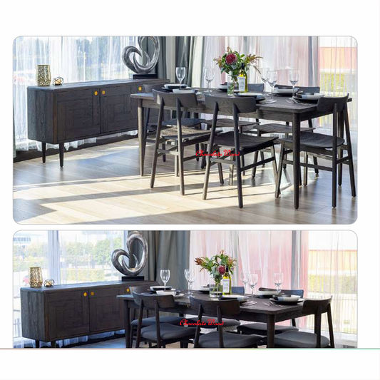 Medrano Oak Sandblasted Black Dining Table by MyChocolateWood, 180cm, extension table with black finish and modern design