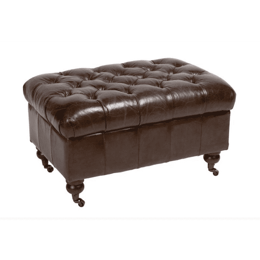 MEGAN Aged Leather Ottoman - MyChocolateWood
