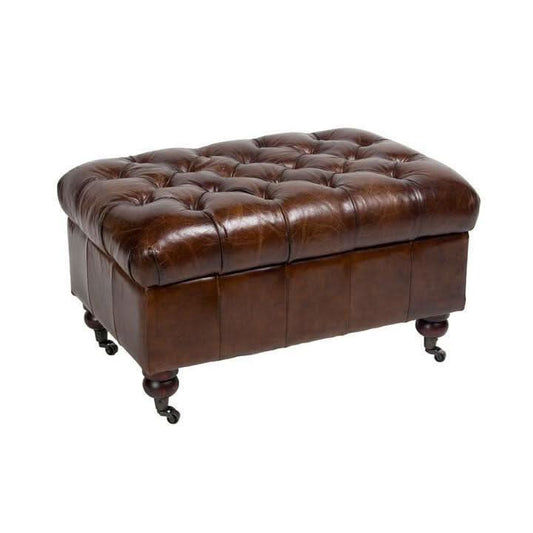 MEGAN Aged Leather Ottoman - MyChocolateWood