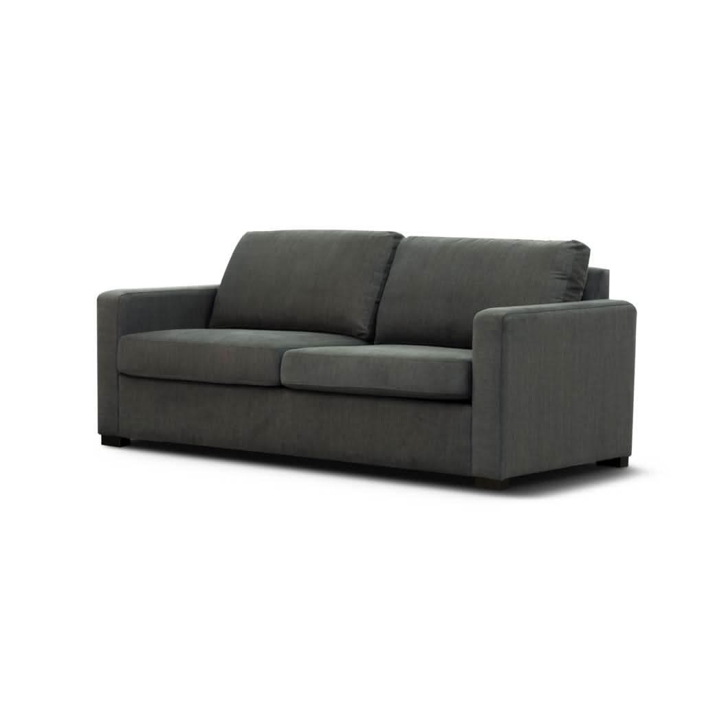 MELINDA FABRIC PULLOUT SOFA BED WITH MEMORY FOAM QUEEN MATTRESS IN CHARCOAL - MyChocolateWood