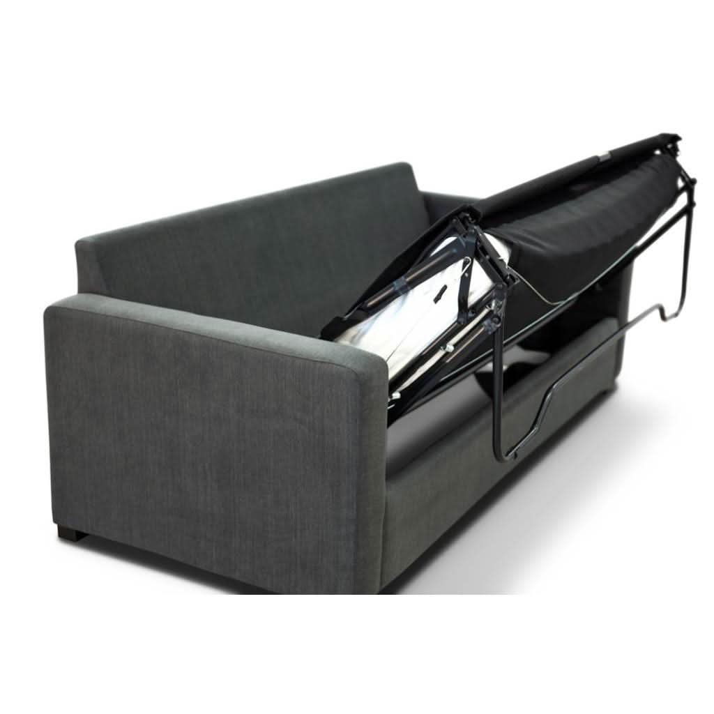 MELINDA FABRIC PULLOUT SOFA BED WITH MEMORY FOAM QUEEN MATTRESS IN CHARCOAL - MyChocolateWood