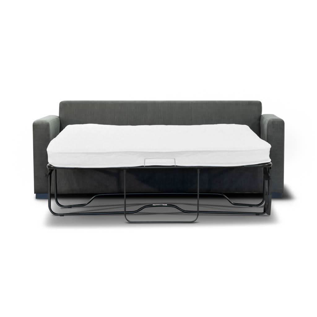 MELINDA FABRIC PULLOUT SOFA BED WITH MEMORY FOAM QUEEN MATTRESS IN CHARCOAL - MyChocolateWood