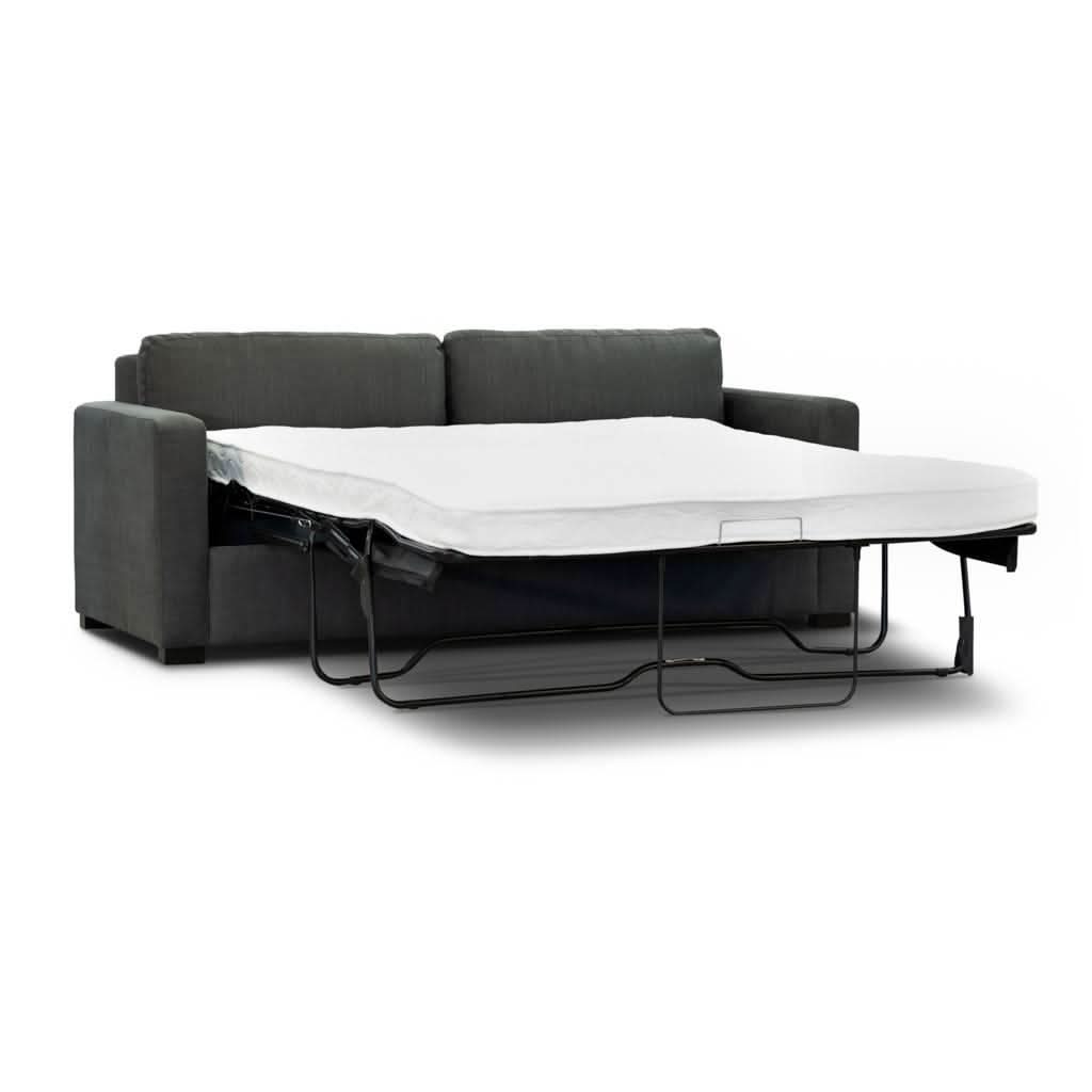 MELINDA FABRIC PULLOUT SOFA BED WITH MEMORY FOAM QUEEN MATTRESS IN CHARCOAL - MyChocolateWood