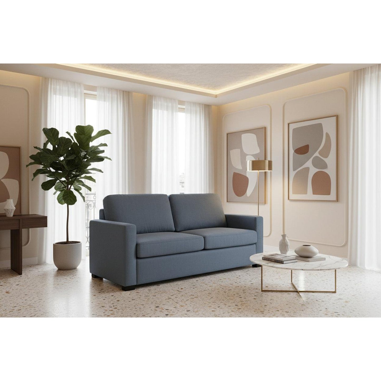 Melinda Fabric Pullout Sofa Bed in Ink - Chocolate Wood
