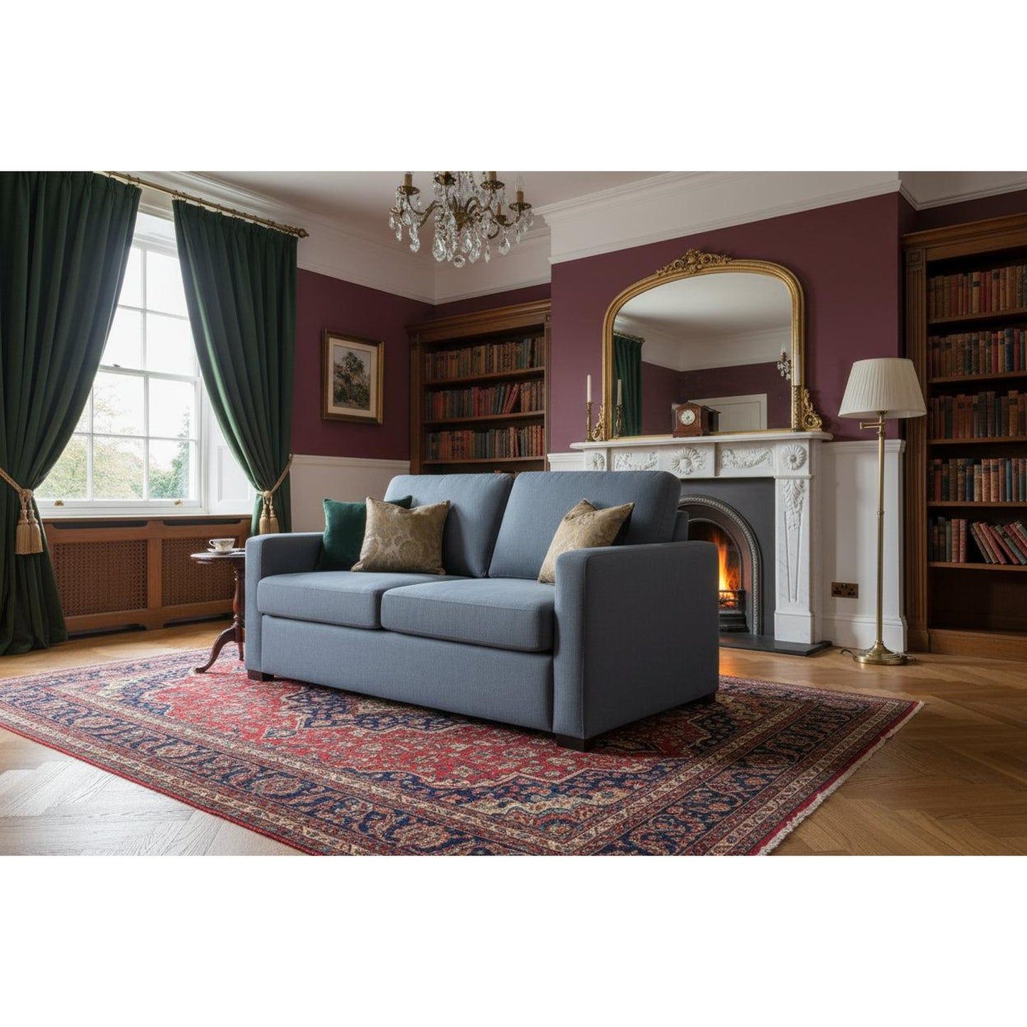 Melinda Fabric Pullout Sofa Bed in Ink - Chocolate Wood