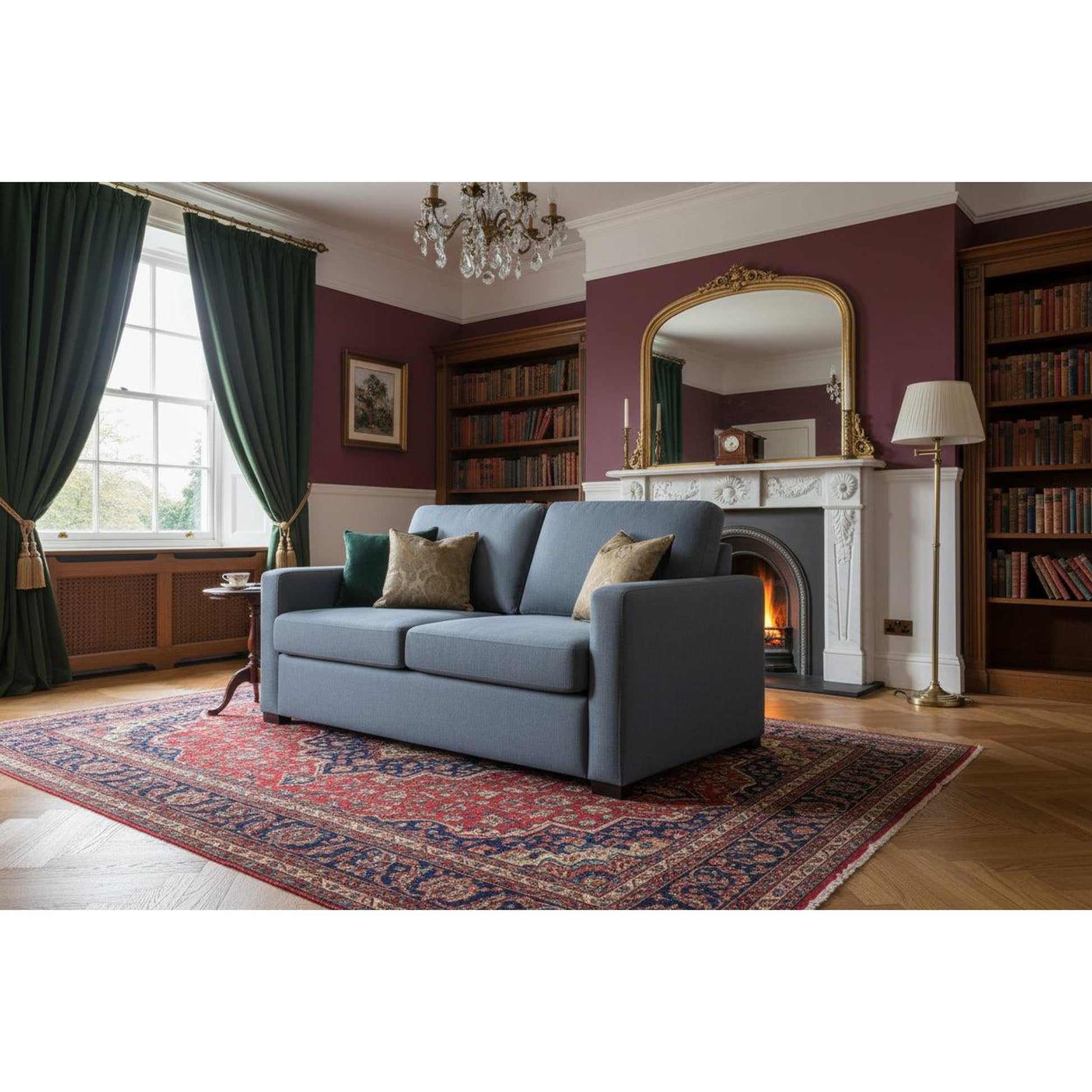 Melinda Fabric Pullout Sofa Bed in Ink - Chocolate Wood