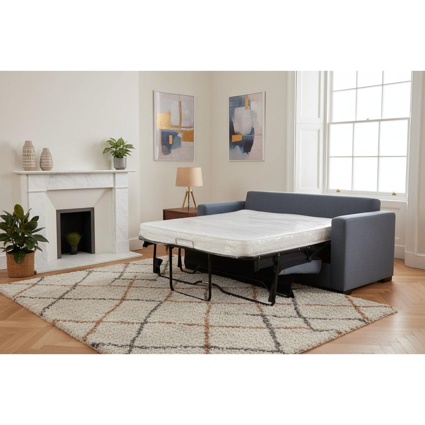 Melinda Fabric Pullout Sofa Bed in Ink - Chocolate Wood