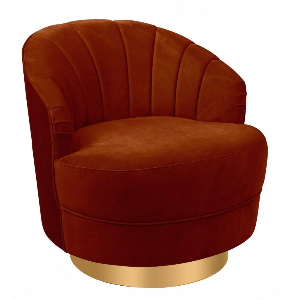 Melissa Fabric Swivel Armchair in Rust - Chocolate Wood