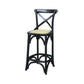 MELROSE CROSS BACK BAR STOOL WITH RATTAN SEAT IN BLACK - 65CM SEAT HEIGHT - MyChocolateWood