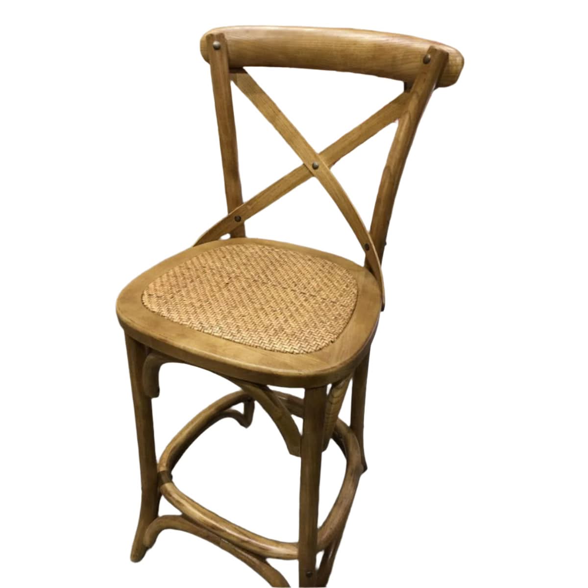 MELROSE CROSS BACK BAR STOOL WITH RATTAN SEAT IN NATURAL - 65CM SEAT HEIGHT - MyChocolateWood