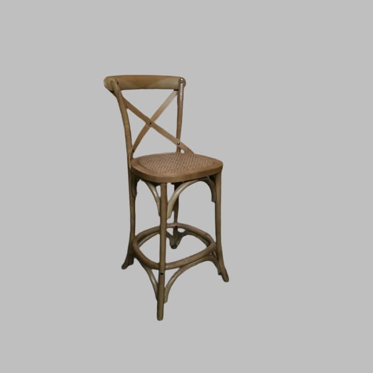 MELROSE CROSS BACK BAR STOOL WITH RATTAN SEAT IN NATURAL - 65CM SEAT HEIGHT - MyChocolateWood