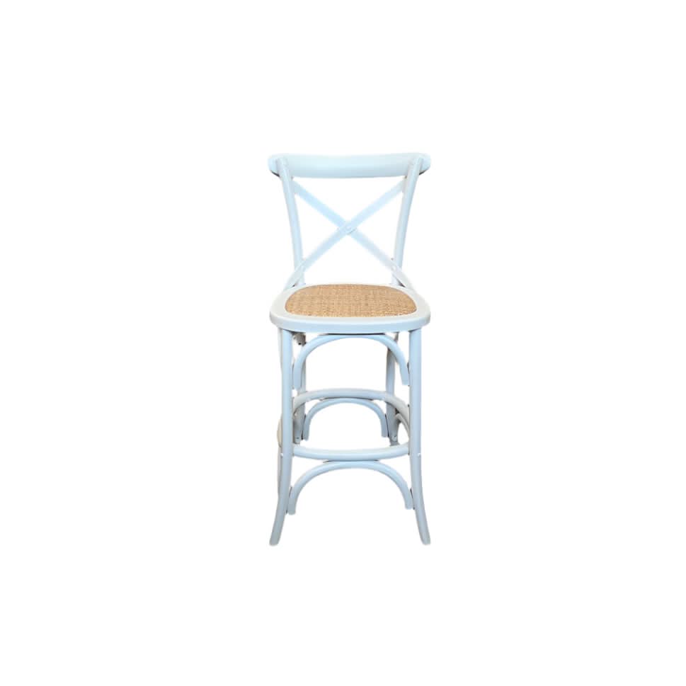 MELROSE CROSS BACK BAR STOOL WITH RATTAN SEAT IN WHITE - 65CM SEAT HEIGHT - MyChocolateWood