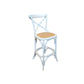 MELROSE CROSS BACK BAR STOOL WITH RATTAN SEAT IN WHITE - 65CM SEAT HEIGHT - MyChocolateWood