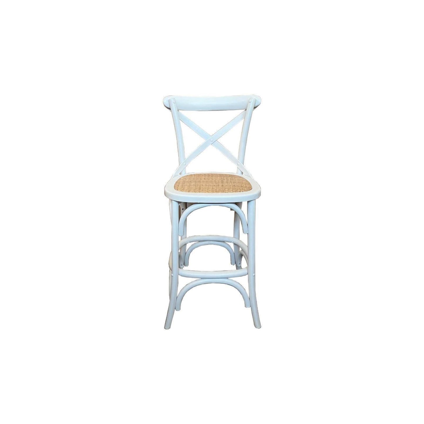 MELROSE CROSS BACK BAR STOOL WITH RATTAN SEAT IN WHITE - 65CM SEAT HEIGHT - MyChocolateWood