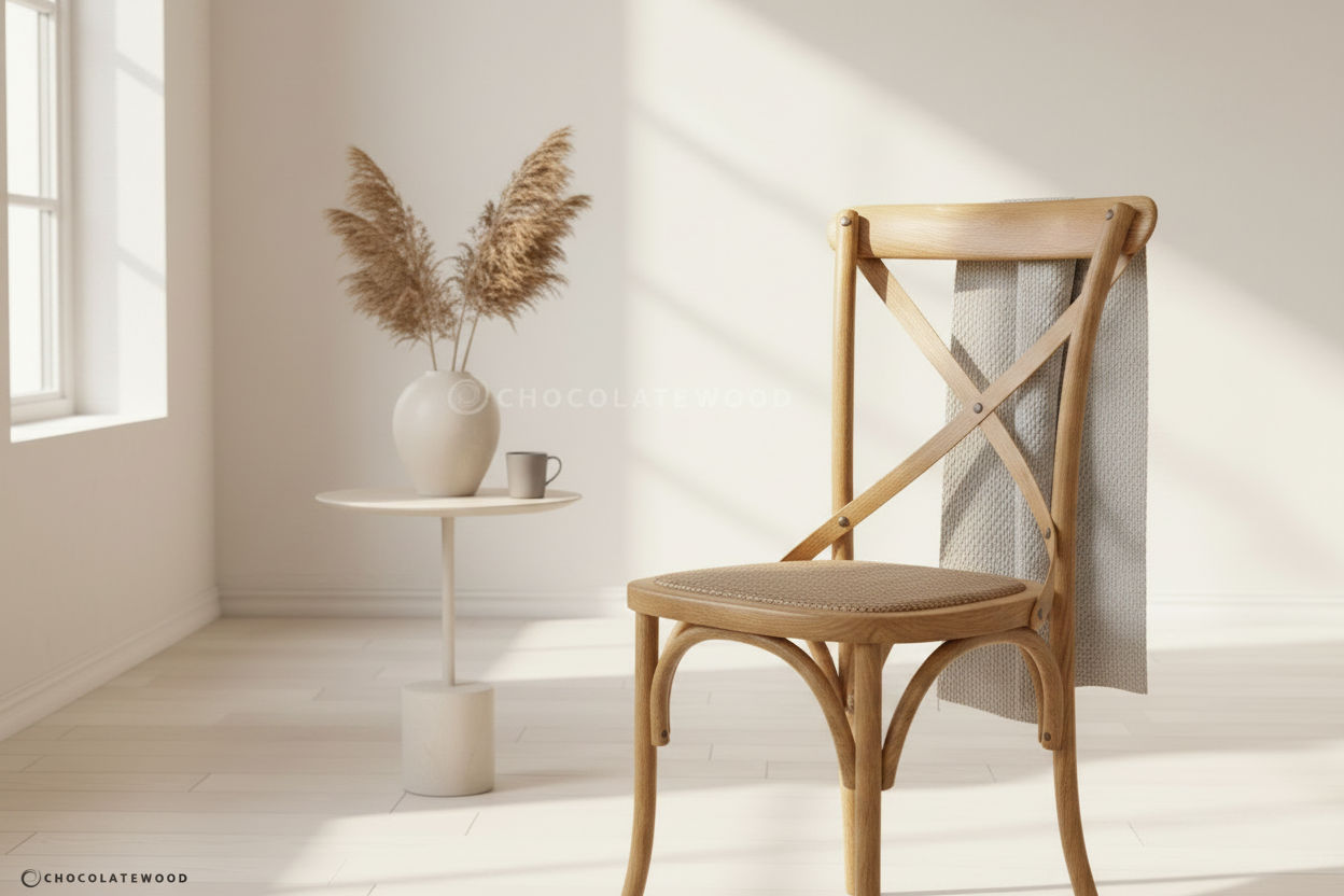 FITAN SOLID OAK SQUARE DINING TABLE (90 X 90) NATURAL + 4 MELROSE SOLID OAK CROSSBACK CHAIRS NATURAL - MyChocolateWood