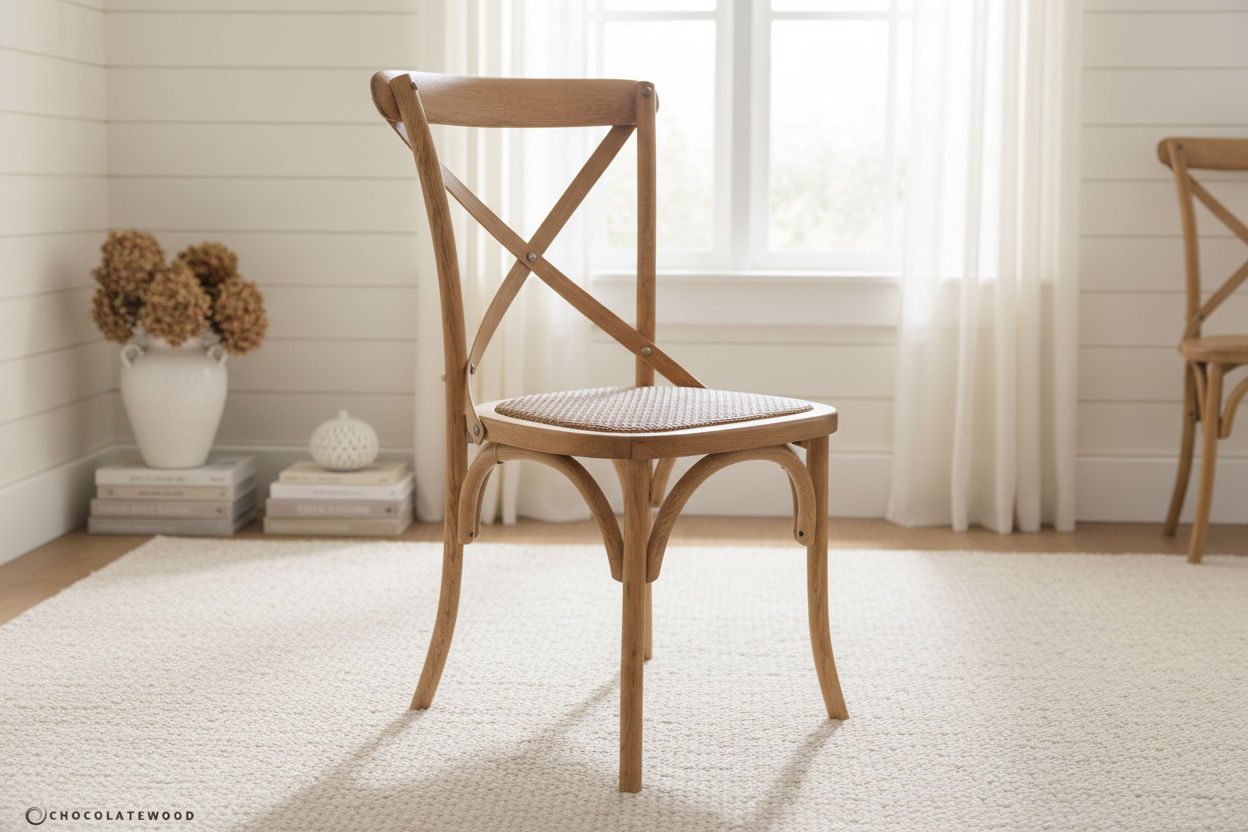 FITAN SOLID OAK SQUARE DINING TABLE (90 X 90) NATURAL + 4 MELROSE SOLID OAK CROSSBACK CHAIRS NATURAL - MyChocolateWood