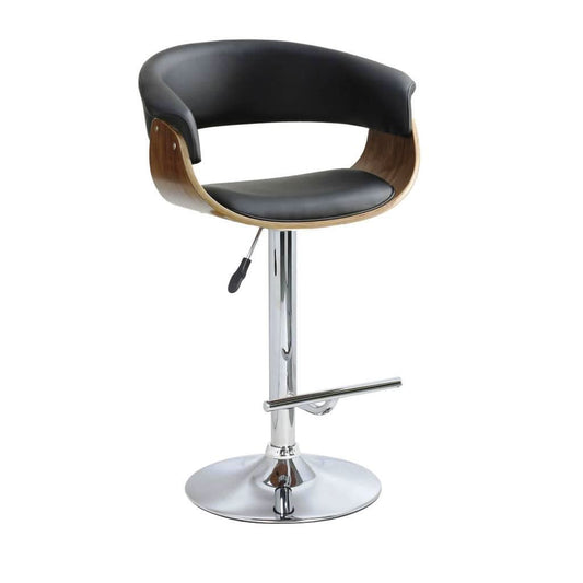 MERLIN BAR CHAIR CHROME AND WALNUT BLACK PU - MyChocolateWood