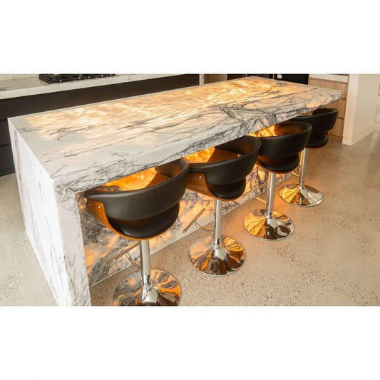 MERLIN BAR CHAIR CHROME AND WALNUT BLACK PU - MyChocolateWood