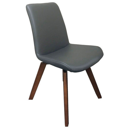 Mila Top Grain Leather Swivel Dining Chair in Grey - Chocolate Wood