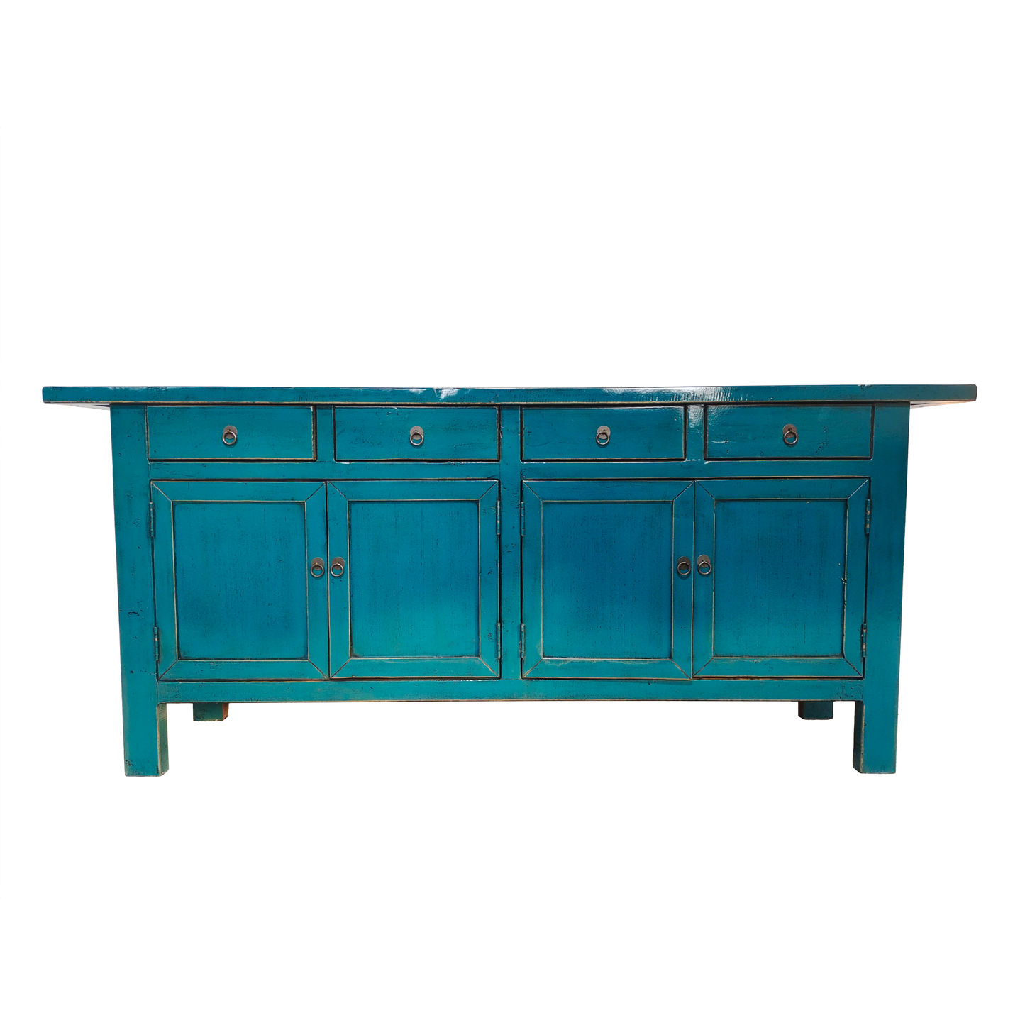 MINGZE HF2308-173 CHINESE ANTIQUE RECYCLED PINE TIMBER SIDEBOARD/BUFFET 4 DRAWERS 4 DOORS OCEAN BLUE - MyChocolateWood