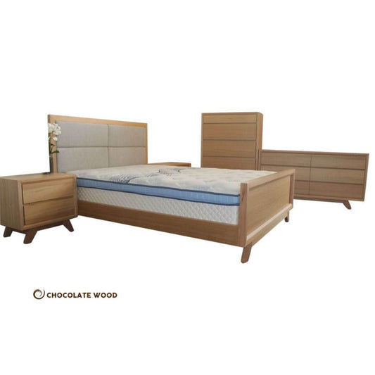 MIRANDA 5 PIECE QUEEN BEDROOM SUITE IN TASSIE OAK CLEAR LACQUER - MyChocolateWood