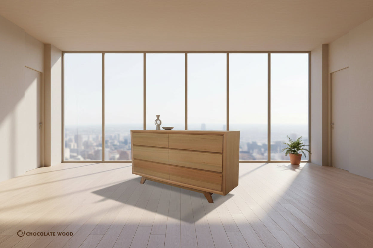 MIRANDA 5 PIECE QUEEN BEDROOM SUITE IN TASSIE OAK CLEAR LACQUER - MyChocolateWood