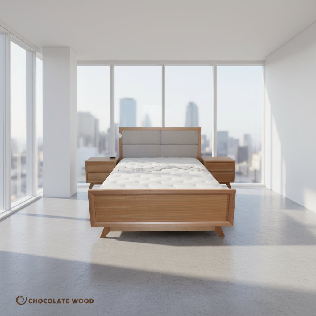 MIRANDA 5 PIECE QUEEN BEDROOM SUITE IN TASSIE OAK CLEAR LACQUER - MyChocolateWood