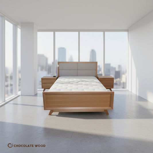 MIRANDA 5 PIECE QUEEN BEDROOM SUITE IN TASSIE OAK CLEAR LACQUER - MyChocolateWood